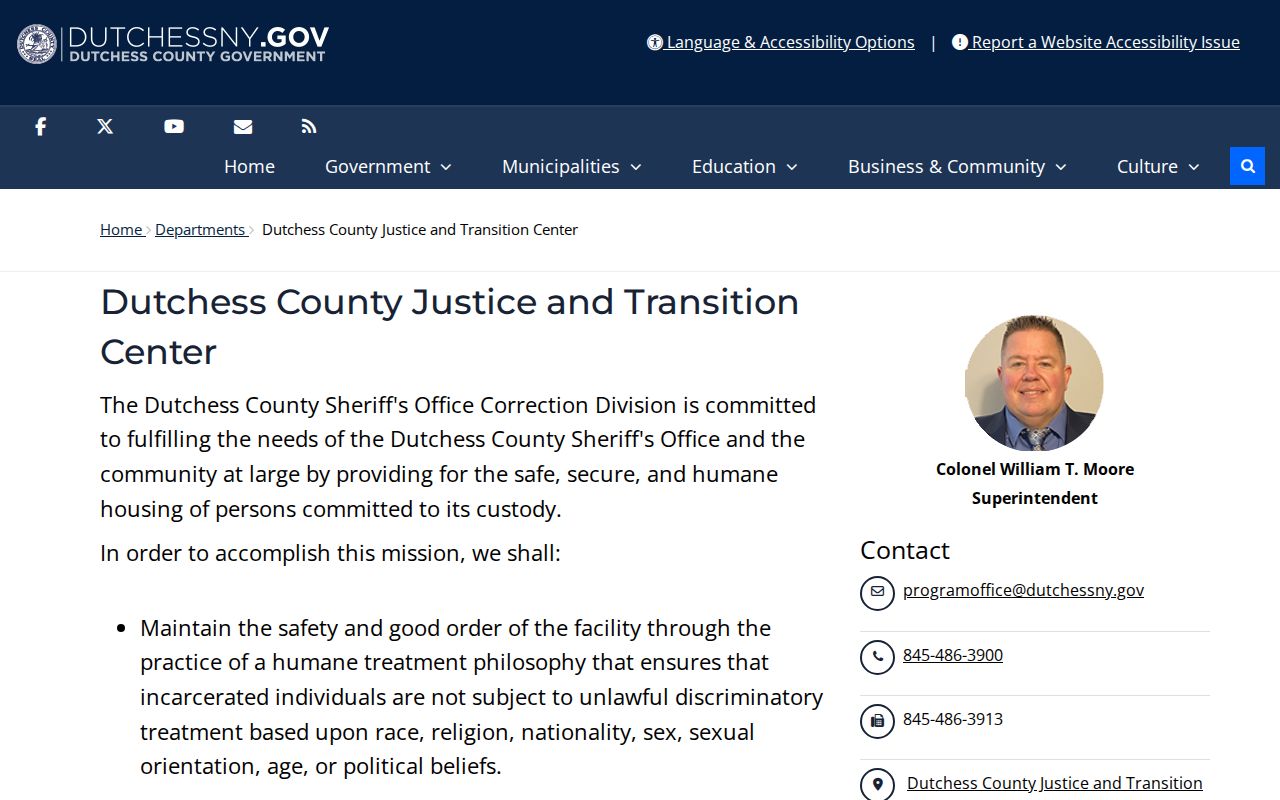 Dutchess County custody record route on the Justice and Transition Center page