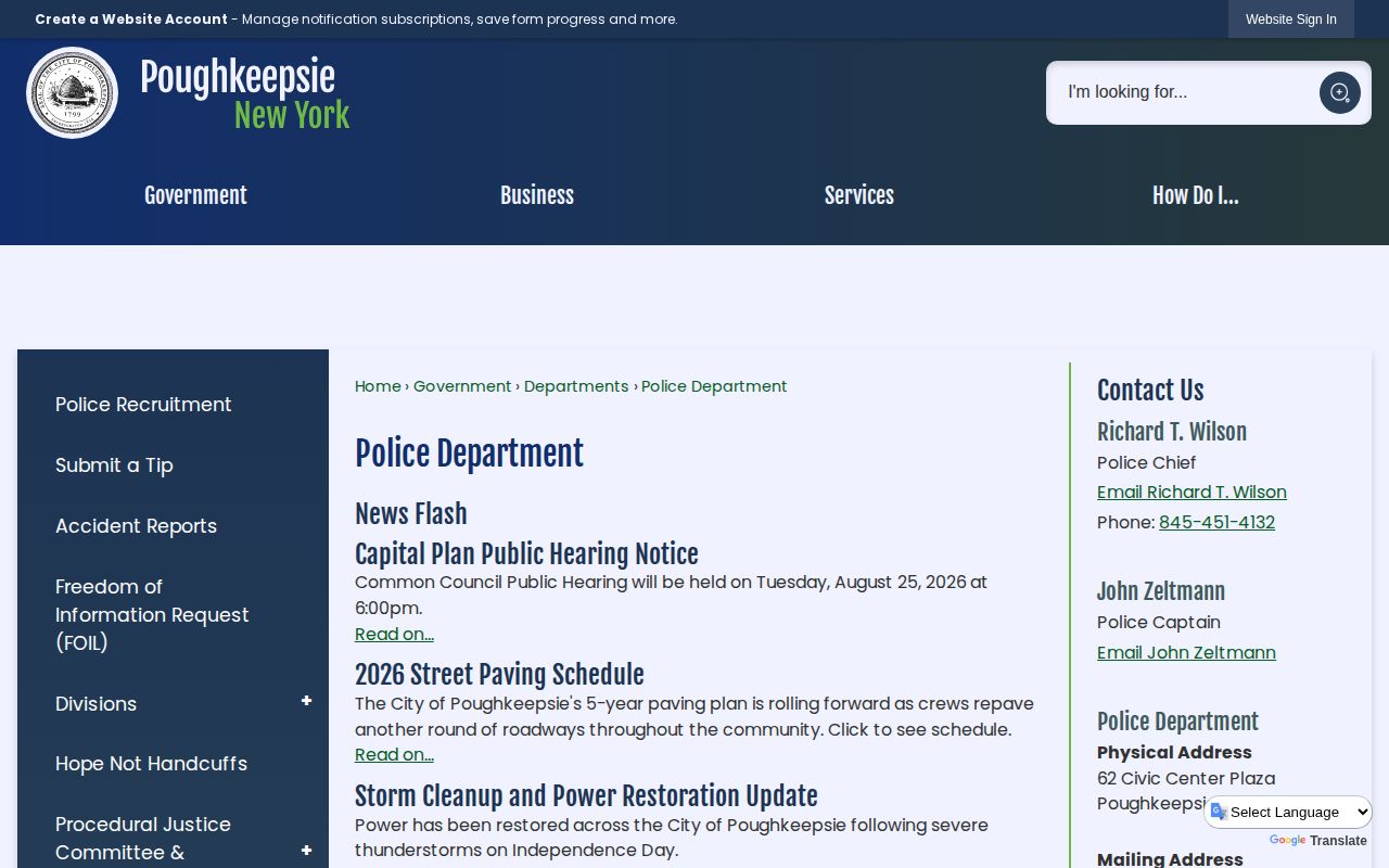 City of Poughkeepsie Police Department records and arrest information