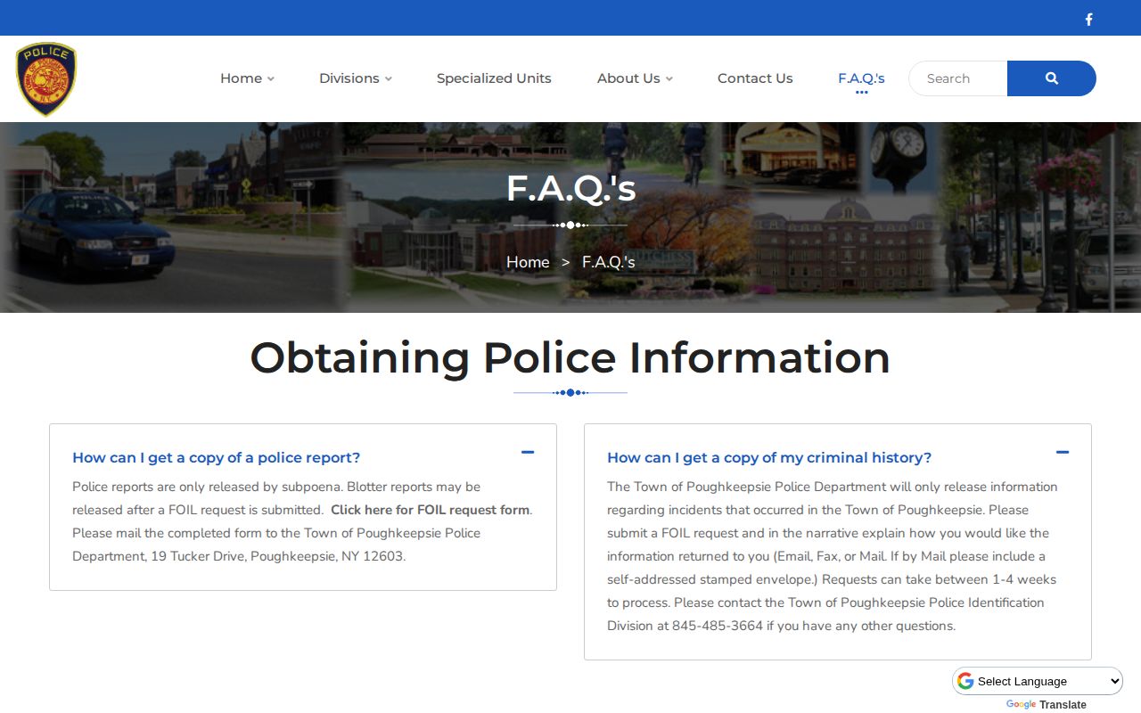 Town of Poughkeepsie Police arrest-records and FOIL information